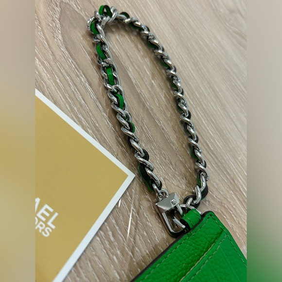 Michael Kors Leather Jet Set Charm Small ID Chain Card Holder Palm Green New - Picture 8 of 16